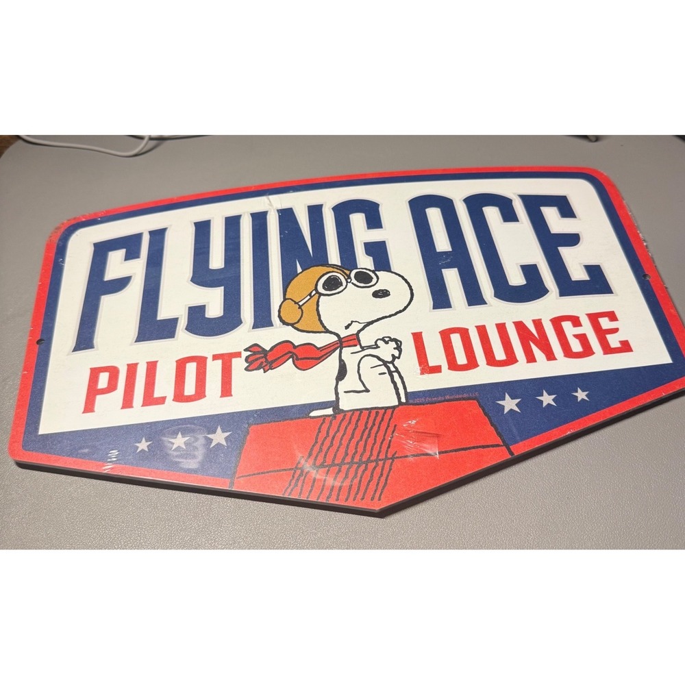 Open Road Brands Peanuts Snoopy Flying Ace Pilot Lounge Metal Sign Aluminum 15"